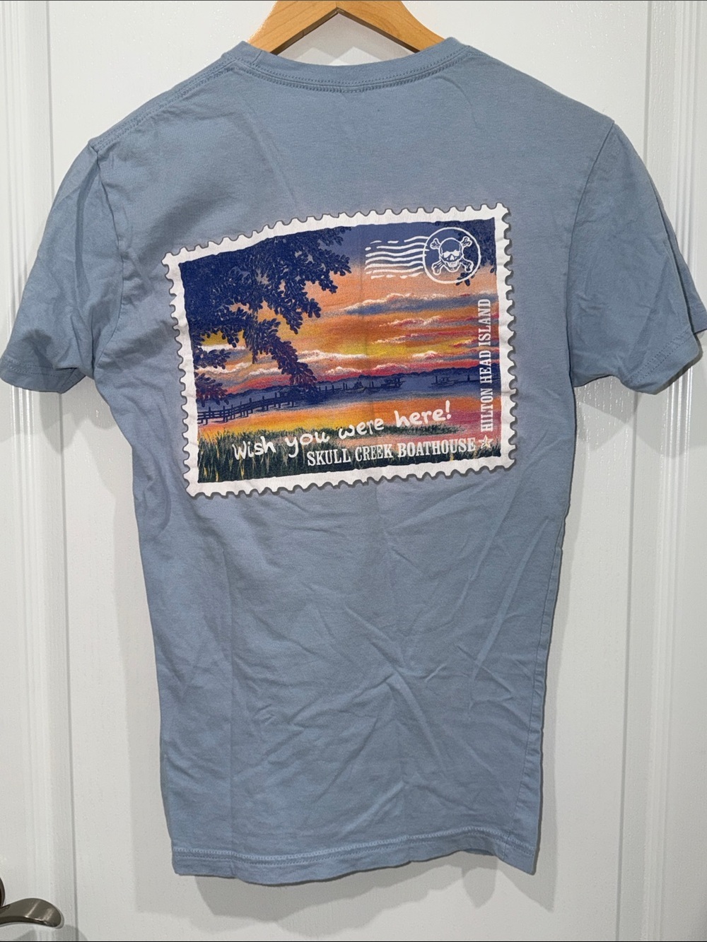 Next Level Apparel Light Blue Graphic T-Shirt - 'Wish You Were Here' Skull Creek